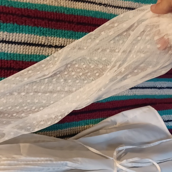 Motherhood Maternity White Tie Waist Blouse with Lace Detailed Sleeves, EUC - Picture 3 of 6